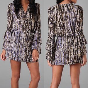 Parker Double Flared Sleeve Silk Print Dress Small